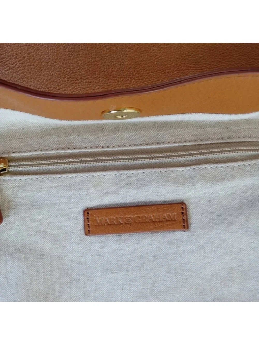 Mark & Graham Camel Leather Tote Bag Tan Brown Leather and Twill Straps 13x15